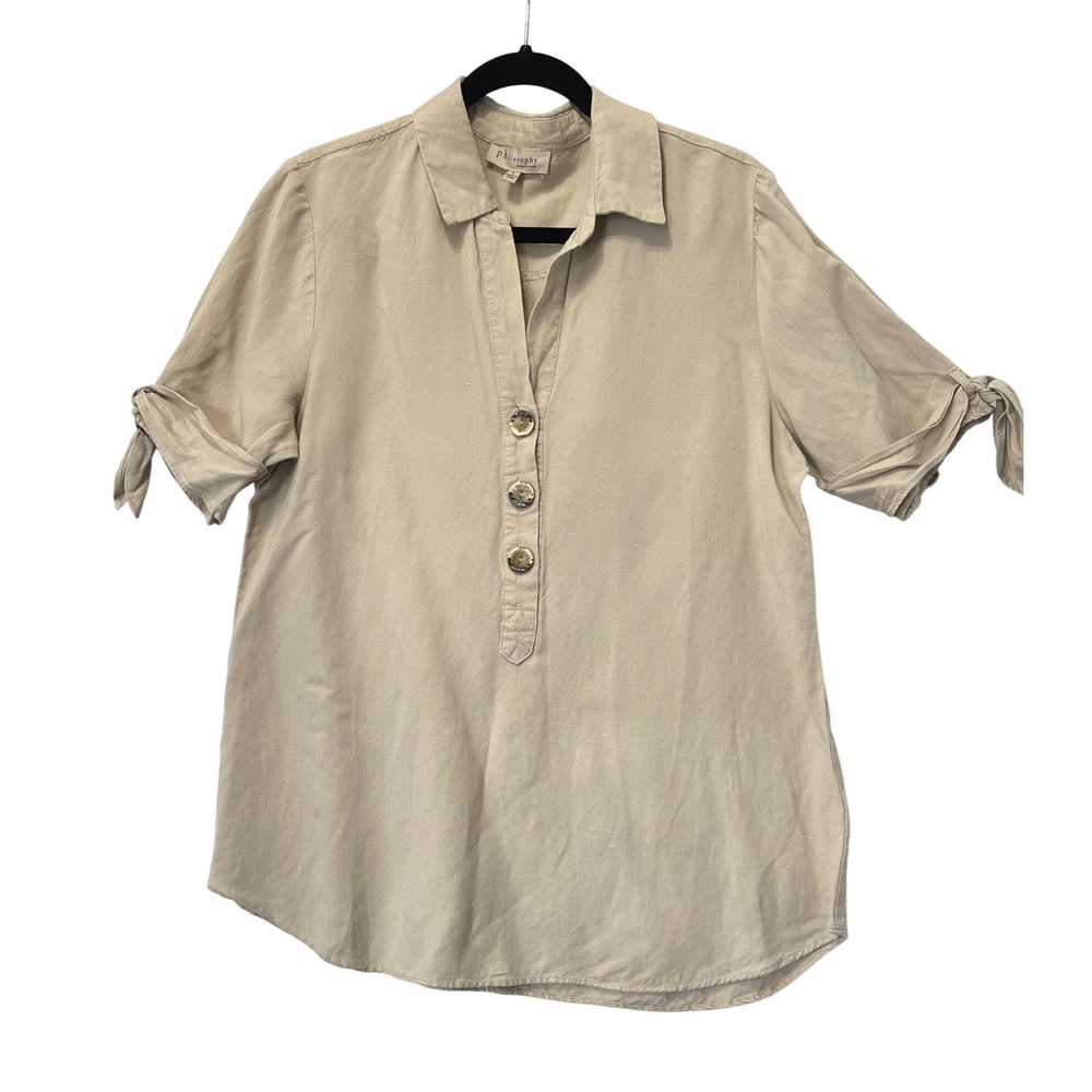 Philosophyโ Republic Clothing Tunic Top Women L Tan Linen Blend Henley Pullover
